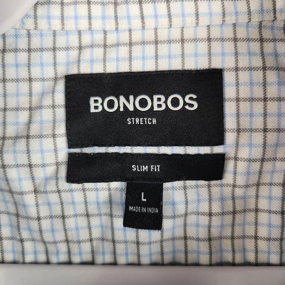 Bonobos Shirt Mens Large White Blue Plaid Stretch Slim Fit Button Down Casual